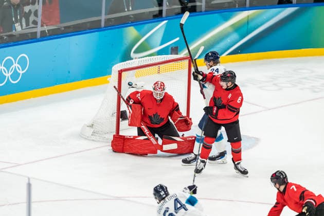 February 20, 2026, Milan, Lombardy, Italy: Goalkeeper Jordan Binnington 50 of Team Canada saves a goal against Team Finland in the Mens Team Canada Vs Team Finland Play-offs Semifinals game at the Milano Santagiulia Ice hockey, Eishockey Arena in MILAN, Italy during the 2026 Milano Cortina Winter Olympics. Team Canada advances to the finals, winning against Team Finland, 3:2 in regulation play. Olympics 2026: Milano Cortina: Ice Hockey Mens: Jordan Binnington  - ZUMAa161 20260220_oly_a161_035 Copyright: xWalterxG.xArcex