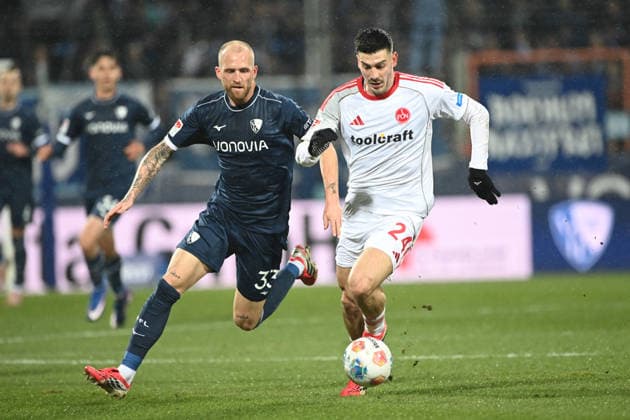 Philipp HOFMANN BO vs Luka LOCHOSHVILI N Football 2 Bundesliga, Matchday 23, VfL Bochum BO 1 FC Nuernberg on 20 02 2026, Vonovia Ruhrstadion Bochum Germany DFL regulations prohibit any use of photographs as image sequences and or quasi video ÃÂ