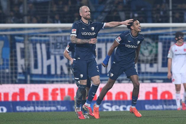 Soccer 2 Bundesliga 23 Matchday VfL Bochum 1 FC Nürnberg on 20 02 2026 at Vonovia Ruhrstadion in Bochum Goal celebration to 1 1 by Francis Onyeka Bochum DFL regulations prohibit any use of photographs as image sequences and or quasi video xRx