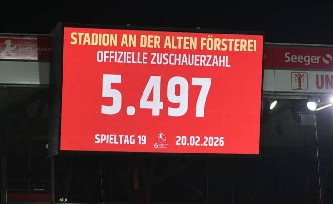 Scoreboard with number of spectators 5497 Sport Football Soccer Bundesliga Women Women Season 2025 2026 20 02 2026 1 FC Union Berlin vs 1 FC Köln DFL regulations prohibit any use of photographs as image sequences and or quasi video