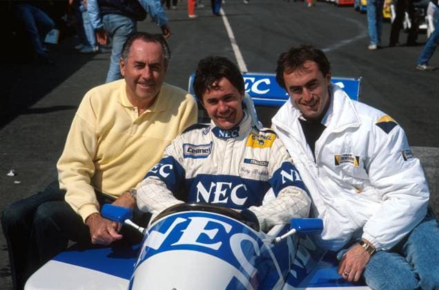 Gary Brabham, in car, with father Jack Brabham, left, and brother David Brabham..International Formula 3000 Championship, 1989 Copyright: xSuttonxMotorsportsx