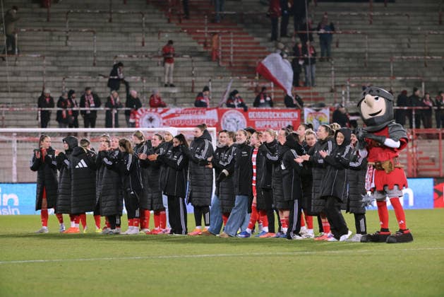 Union womens team cheers after the end of the match in front of the fans Joy Emotion Cheering Sport Football Soccer Bundesliga Women Women Season 2025 2026 20 02 2026 1 FC Union Berlin vs 1 FC Köln DFL regulations prohibit any use of photographs as image sequences and or quasi video