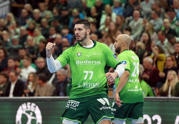 20 02 2026, xovx, Handball Daikin Handball Bundesliga, HSG Wetzlar SC DHfK Leipzig v l Cheers for Stefan Cavor HSG Wetzlar and Cyrill Akakpo HSG Wetzlar Wetzlar Buderus Arena Hessen Germany EN