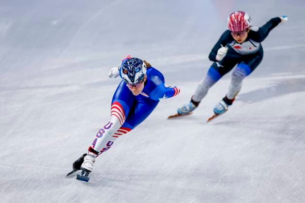 Corinne Stoddard of United States of America and Haruna Nagamori of Japan Women s 1500m Quarterfinals, Milano Cortina 2026 Winter Olympics: Day 14, Short Track Speed skating, Eisschnelllauf - Milano Cortina 2026 Winter Olympics: Day 14, Milano Speed Skating Stadium, February 20, 2026, Milan, Italy.