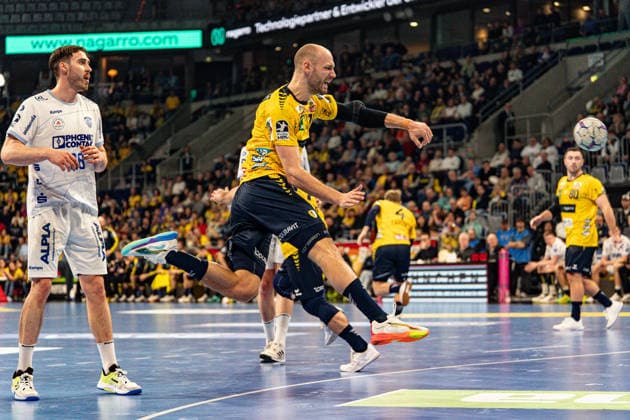 20 02 2026, xdaymx, Handball Daikin HBL, Rhein Neckar Loewen TBV Lemgo Lippe Lukas Sandell RNL jubelt DFL DFB REGULATIONS PROHIBIT ANY USE OF PHOTOGRAPHS as IMAGE SEQUENCES and or QUASI VIDEO Mannheim