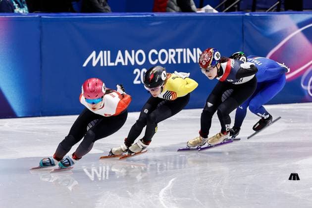 MILAN , 20-02-2026 , Milano Ice Skating Arena , Olympic Winter games, Winterspiele,Spiele, Summer games 2026 - Short Track 20-02 Women 1500m Quarterfinals , Picture shows d69, Hanne Desmet, Dohee Noh, Arianna Fontana Olympic Winter Games 2026 - Short Track 20-02  x201765339x Copyright: