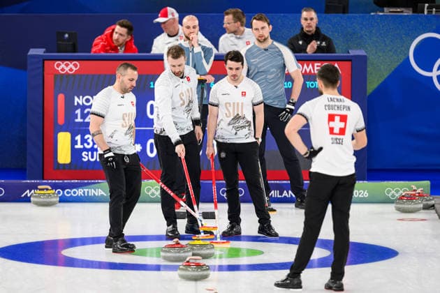 260220 Team Switzerland compete in a men s curling bronze medal match between Norway and Switzerland during day 14 of the 2026 Winter Olympics on February 20, 2026 in Cortina. Photo: Jon Olav Nesvold BILDBYRAN COP 217 JE0128 curling Olympic Games, Olympische Spiele, Olympia, OS olympics winter olympics os ol olympiska spel vinter-os olympiske leker milano cortina 2026 milan cortina 2026 milano cortina 2026 olympic games milano cortina 2026 winter olympic games milano cortina-os milano cortina-ol vinter-ol 14 bbeng schweiz sveits norge norway *** 260220 Team Switzerland compete in a men s curling bronze medal match between Norway and Switzerland during day 14 of the 2026 Winter Olympics on February 20, 2026 in Cortina Photo Jon Olav Nesvold BILDBYRAN COP 217 JE0128 curling olympic games olympics winter olympics os ol olympiska spel vinter os olympiske leker milano cortina 2026 milan cortina 2026 milano cortina 2026 olympic games milano cortina 2026 winter olympic games milano cortina os milano cortina ol vinter ol 14 bbeng schweiz sveits norge norway  Copyright: JONxOLAVxNESVOLD BB260220JE117