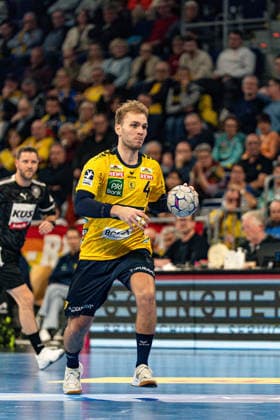20 02 2026, xdaymx, Handball Daikin HBL, Rhein Neckar Loewen TBV Lemgo Mathias Rohde Larson RNL DFL DFB REGULATIONS PROHIBIT ANY USE OF PHOTOGRAPHS as IMAGE SEQUENCES and or QUASI VIDEO Mannheim
