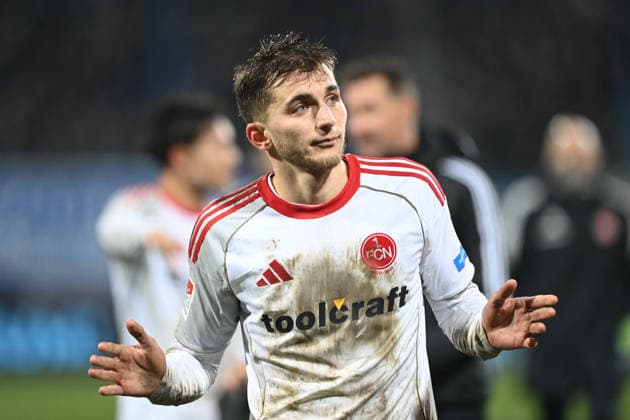 Adam MARKHIYEV N restrained final cheer, disappointed, disappointment, Enttäuschung Fussball 2 Bundesliga, 23 Spieltag, matchday 23, VfL Bochum BO 1 FC Nuernberg 1 1 am 20 02 2026, Vonovia Ruhrstadion Bochum Germany DFL regulations prohibit any use of photographs as image sequences and or quasi video ÃÂ