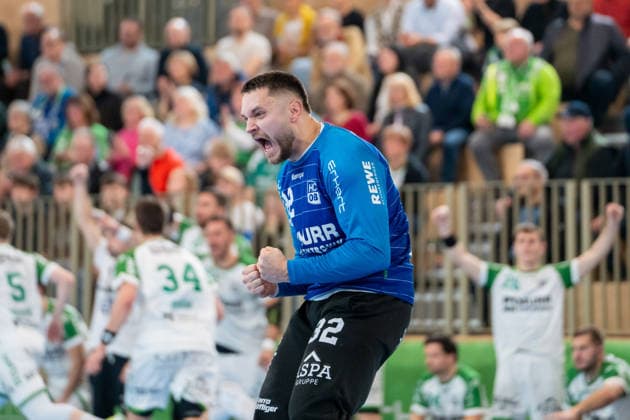 Handball I Men I Season 2025 2026 I 2 Bundesliga I 20 Matchday I HC Oppenweiler Backnang TUSEM Essen I 20 02 2026 Janis Boieck 32, HC Oppenweiler Backnang jubelt Backnang Murrtal Arena Baden Württemberg Germany Copyright: xLobeca MaxxPetershansx
