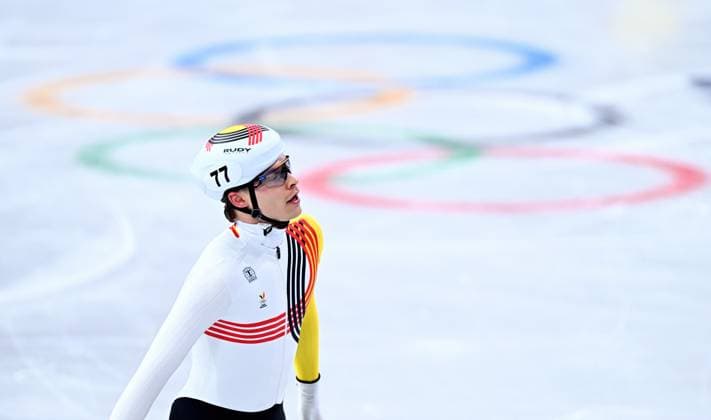 Belgian shorttrack skater Warre Van Damme reacts after the Final B of the men s 5000m relay Short Track Speed skating, Eisschnelllauf at the Milano Cortina 2026 Olympic Winter games, Winterspiele,Spiele, Summer games on Friday 20 February 2026 in Milan, Italy. The XXV Winter Olympics take place from 6 to 22 February 2026 in Italy. JASPERxJACOBS  x164364235x
