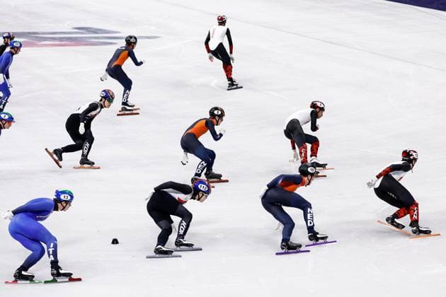 MILAN , 20-02-2026 , Milano Ice Skating Arena , Olympic Winter games, Winterspiele,Spiele, Summer games 2026 - Short Track 20-02 Men 5000m relay Final-A , Picture shows Team Republic of Korea, Netherlands, Canada, Italy Olympic Winter Games 2026 - Short Track 20-02  x201766809x Copyright:
