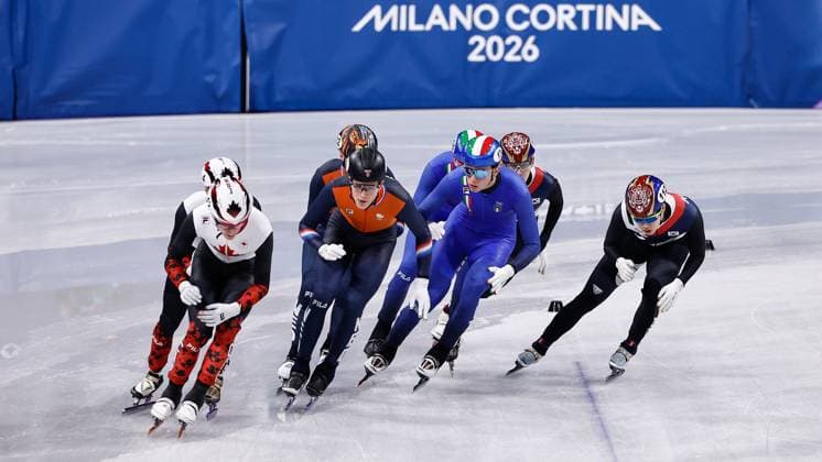 MILAN , 20-02-2026 , Milano Ice Skating Arena , Olympic Winter games, Winterspiele,Spiele, Summer games 2026 - Short Track 20-02 Men 5000m relay Final-A , Picture shows Team Republic of Korea, Netherlands, Canada, Italy Olympic Winter Games 2026 - Short Track 20-02  x201766847x Copyright: