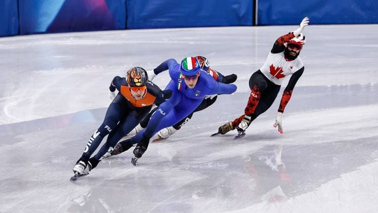 MILAN , 20-02-2026 , Milano Ice Skating Arena , Olympic Winter games, Winterspiele,Spiele, Summer games 2026 - Short Track 20-02 Men 5000m relay Final-A , Picture shows Team Republic of Korea, Netherlands, Canada, Italy Olympic Winter Games 2026 - Short Track 20-02  x201766893x Copyright: