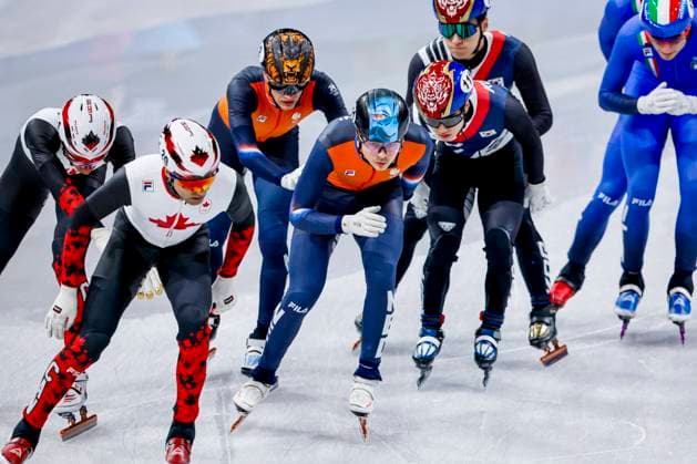 Jens van t Wout of the Netherlands and Melle van t Wout of the Netherlands and Maxime Laoun of Canada and Jeongmin Lee of Republic of Korea Men s 5000m Relay Finals, Milano Cortina 2026 Winter Olympics: Day 14, Short Track Speed skating, Eisschnelllauf - Milano Cortina 2026 Winter Olympics: Day 14, Milano Speed Skating Stadium, February 20, 2026, Milan, Italy.