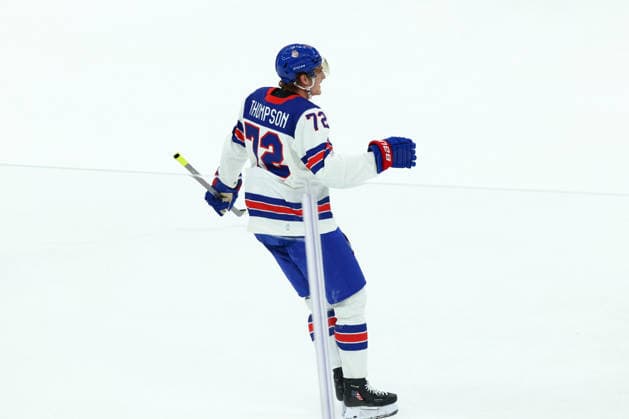 February 20, 2026, Milan, Lombardy, Italy: TAGE THOMPSON 72 of USA celebrates scoring his side s second goal in the Semifinal game between Team United States (USA) and Team Slovakia (SVK) at the Milano Cortina 2026 Olympic Games, Olympische Spiele, Olympia, OS Olympics 2026: Milano Cortina: Ice hockey, Eishockey Men s Semifinal: USA:SVK  - ZUMAc179 20260220_oly_c179_136 Copyright: xMickaelxChavetx