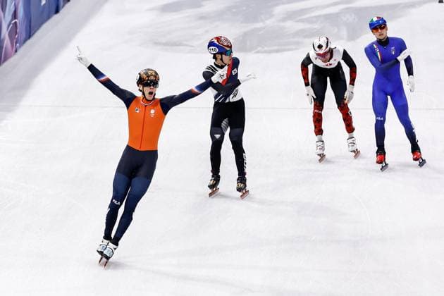 MILAN , 20-02-2026 , Milano Ice Skating Arena , Olympic Winter games, Winterspiele,Spiele, Summer games 2026 - Short Track 20-02 Men 5000m relay Final-A , Picture shows Team Netherlands (gold) Olympic Winter Games 2026 - Short Track 20-02  x201767219x Copyright: