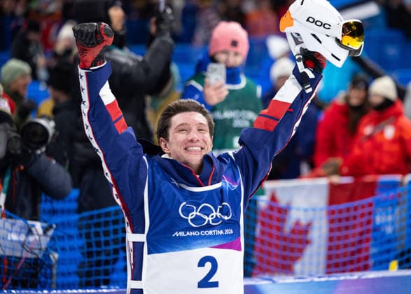 OLYMPICS - Winter Olympic Games, Olympische Spiele, Olympia, OS Milano Cortina 2026 LIVIGNO,ITALY,20.FEB.26 - OLYMPICS, FREE SKI, FREESTYLE SKIING - Winter Olympic Games Milano Cortina 2026, halfpipe, men. Image shows the rejoicing of Alex Ferreira (USA).  GEPAxpictures xHaraldxSteiner