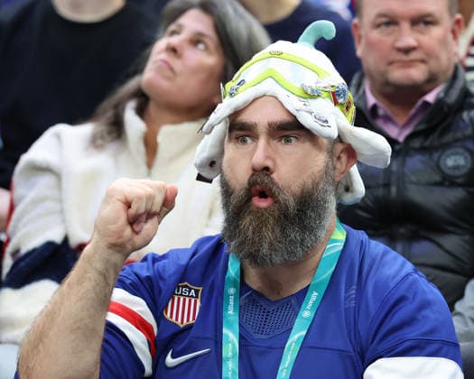 February 20, 2026, Milan, Lombardy, Italy: Jason Kelce was in attendance at the Team United States and Team Slovakia men s Ice hockey, Eishockey semifinal during the Milano Cortina 2026 Olympic Winter games, Winterspiele,Spiele, Summer games at Milano Santagiulia Ice Hockey Arena. Olympics 2026: Milano Cortina: Ice Hockey-Men Semifinal- USA-SVK  - ZUMAm117 20260220_oly_m117_046 Copyright: xDavidxMcIntyrex