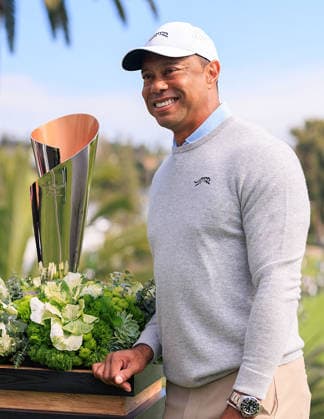 February 20, 2026, Pacific Palisades, California, USA: Tiger Woods poses with the 2026 Genesis Invitational Golf Tournament trophy on Friday February 20, 2026 at the Riviera Country Club in Pacific Palisades, California. JAVIER ROJAS PI The 2026 Genesis Invitational - Round 1  - ZUMAp124 20260220_zaa_p124_015 Copyright: xJavierxRojasx