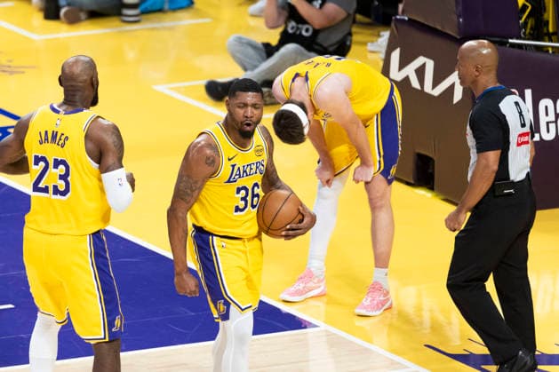 February 20, 2026, Los Angeles, California, USA: Los Angeles LakersÃ¢â‚¬â ¢ Marcus Smart (36) reacts to a call during an NBA, Basketball Herren, USA basketball game against the Los Angeles Clippers at Crypto.com Arena on Friday, Feb. 20, 2026 in Los Angeles. Los Angeles USA - ZUMAc68_ 20260220_zaf_c68_055 Copyright: xRingoxChiux