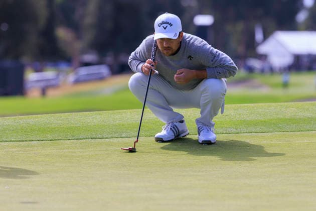 February 20, 2026, Pacific Palisades, California, USA: Xander Schauffele lines up his putt at the 9th hole during Round 2 of the 2026 Genesis Invitational Golf Tournament on Friday February 20, 2026 at the Riviera Country Club in Pacific Palisades, California. ARIANA RUIZ PI Pacific Palisades USA - ZUMAp124 20260220_zaa_p124_060 Copyright: xArianaxRuizx