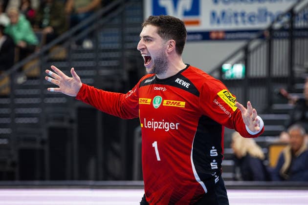 20 02 2026, xovx, Handball Daikin Handball Bundesliga, HSG Wetzlar SC DHfK Leipzig Cheers for Domenico Ebner SC DHfK Leipzig Wetzlar Buderus Arena Hessen Germany EN