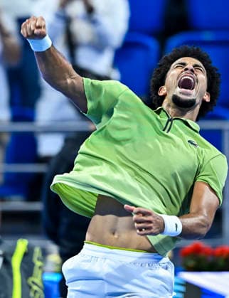 ATP, Tennis Herren Qatar Exxonmobil Open-semi-final Arthur Fils of France celebrates after winning against Jakub Mensik of Czech Republic in the semi-final at the ATP men s Qatar ExxonMobil Open 2026 tennis tournament at the Khalifa International Tennis Complex in Doha, Qatar, on February 20, 2026. DOHA Qatar Copyright: xNOUSHADx