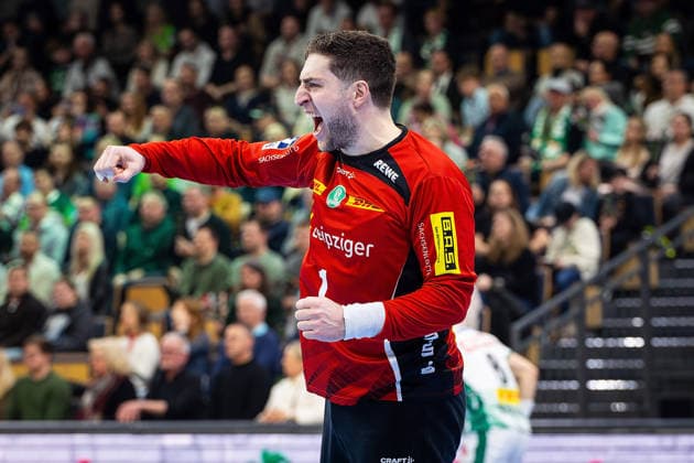 20 02 2026, xovx, Handball Daikin Handball Bundesliga, HSG Wetzlar SC DHfK Leipzig Cheers for Domenico Ebner SC DHfK Leipzig Wetzlar Buderus Arena Hessen Germany EN