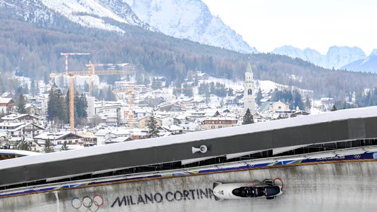 OLYMPICS - Winter Olympic Games, Olympische Spiele, Olympia, OS Milano Cortina 2026 CORTINA D AMPEZZO,ITALY,21.FEB.26 - OLYMPICS, BOBSLEIGH - Winter Olympic Games Milano Cortina 2026, 4-man, heat 1 and 2, men. Image shows Markus Treichl, Markus Sammer, Sascha Stepan and Kristian Huber (AUT).  GEPAxpictures xAlexanderxSolc
