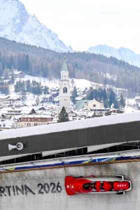 OLYMPICS - Winter Olympic Games, Olympische Spiele, Olympia, OS Milano Cortina 2026 CORTINA D AMPEZZO,ITALY,21.FEB.26 - OLYMPICS, BOBSLEIGH - Winter Olympic Games Milano Cortina 2026, 4-man, heat 1 and 2, men. Image shows Cedric Follador, Luca Rolli, Tim Annen and Omar Vogele (SUI).  GEPAxpictures xAlexanderxSolc