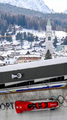 OLYMPICS - Winter Olympic Games, Olympische Spiele, Olympia, OS Milano Cortina 2026 CORTINA D AMPEZZO,ITALY,21.FEB.26 - OLYMPICS, BOBSLEIGH - Winter Olympic Games Milano Cortina 2026, 4-man, heat 1 and 2, men. Image shows .  GEPAxpictures xAlexanderxSolc