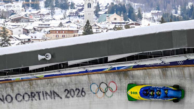 OLYMPICS - Winter Olympic Games, Olympische Spiele, Olympia, OS Milano Cortina 2026 CORTINA D AMPEZZO,ITALY,21.FEB.26 - OLYMPICS, BOBSLEIGH - Winter Olympic Games Milano Cortina 2026, 4-man, heat 1 and 2, men. Image shows Edson Luques Bindilatti, Davidson Henrique de Souza, Rafael Souza da Silva and Luis Bacca Goncalves (BRA).  GEPAxpictures xAlexanderxSolc