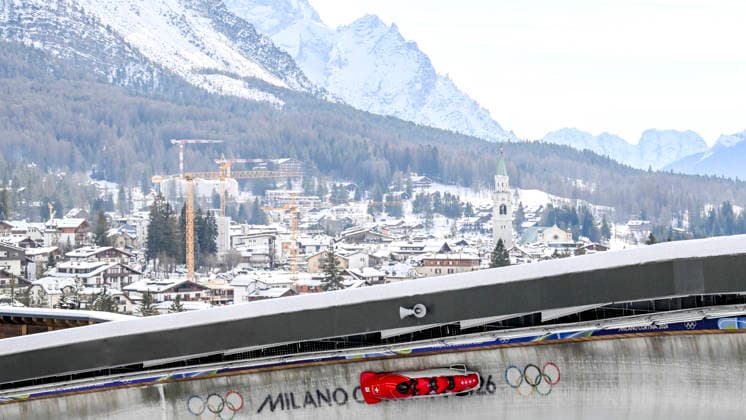 OLYMPICS - Winter Olympic Games, Olympische Spiele, Olympia, OS Milano Cortina 2026 CORTINA D AMPEZZO,ITALY,21.FEB.26 - OLYMPICS, BOBSLEIGH - Winter Olympic Games Milano Cortina 2026, 4-man, heat 1 and 2, men. Image shows Michael Vogt, Andreas Haas, Amadou David Ndiaye and Mario Aeberhard (SUI).  GEPAxpictures xAlexanderxSolc
