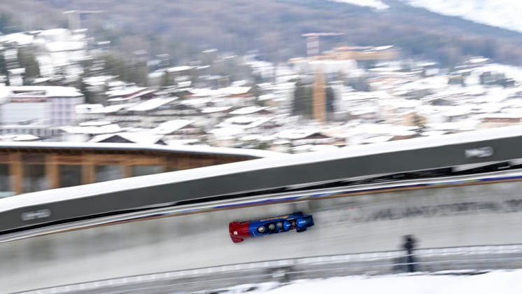 OLYMPICS - Winter Olympic Games, Olympische Spiele, Olympia, OS Milano Cortina 2026 CORTINA D AMPEZZO,ITALY,21.FEB.26 - OLYMPICS, BOBSLEIGH - Winter Olympic Games Milano Cortina 2026, 4-man, heat 1 and 2, men. Image shows Mihai Cristian Tentea, Mihai Daniel Pacioianu, George Iordache and Constantin Dinescu (ROU).  GEPAxpictures xAlexanderxSolc