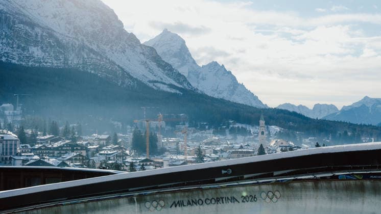 OLYMPICS - Winter Olympic Games, Olympische Spiele, Olympia, OS Milano Cortina 2026 CORTINA D AMPEZZO,ITALY,21.FEB.26 - OLYMPICS, BOBSLEIGH - Winter Olympic Games Milano Cortina 2026, 4-man, heat 1 and 2, men. Image shows an overview of the track.  GEPAxpictures xAlexanderxSolc