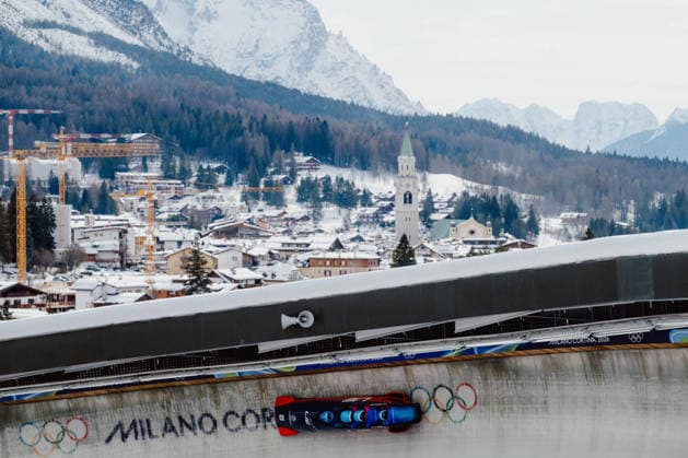 OLYMPICS - Winter Olympic Games, Olympische Spiele, Olympia, OS Milano Cortina 2026 CORTINA D AMPEZZO,ITALY,21.FEB.26 - OLYMPICS, BOBSLEIGH - Winter Olympic Games Milano Cortina 2026, 4-man, heat 1 and 2, men. Image shows Martin Kranz (LIE), Mauro Buehler (LIE), Lorenz Lenherr (LIE) and David Tschofen (LIE).  GEPAxpictures xAlexanderxSolc