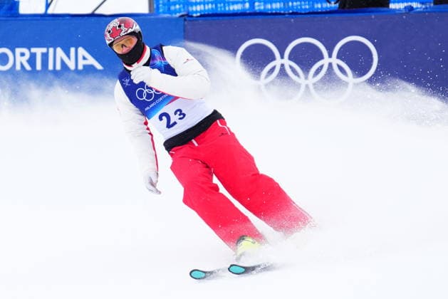 February 21, 2026, Livigno, Italy: Canada s Lewis Irving reacts following his run during the mixed team aerials at the Milano Cortina 2026 Winter Olympic Games, Olympische Spiele, Olympia, OS in Livigno, Italy, Saturday, Feb. 21, 2026. Canada News - February 21, 2026  - ZUMAc35_ 20260221_zaf_c35_002 Copyright: xSeanxKilpatrickx