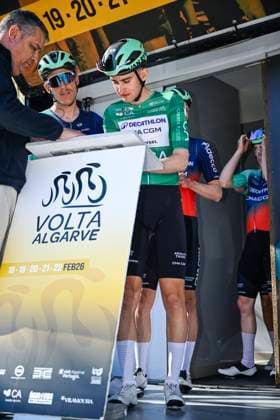 Volta Algarve 2026 Stage 4 LAGOS, PORTUGAL - FEBRUARY 21 : Seixas Paul (FRA) of Decathlon CMA CGM Team signing before the start of the race during stage 4 of the 52th edition of Volta Algarve an UCI ProSeries 2.Pro cycling road race stage for Men Elite of 175.1 km with start in Albufeira and finish in Lagos on February 21, 2026 in Lagos, Portugal, 21 02 2026 ( Motordriver Guy De Vuyst - Lagos Portugal  Copyright: xNicoxVereeckenx