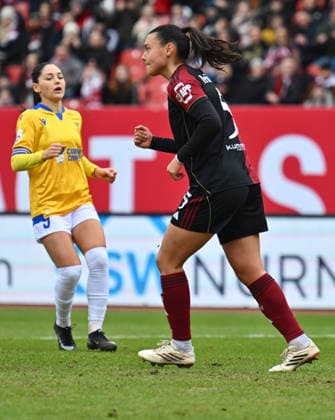 21 02 2026 Soccer season 2025 2026 1 Google Pixel Women Bundesliga 19 Matchday 1 FC Nuremberg FCN Club Clubfrauen FC Carl Zeiss Jena Sportfoto Zink xwoxzix Goal celebration Joy after goal Goal shot to 1 0 by Clara Fröhlich Froehlich 5, 1 FC Nuremberg FCN
