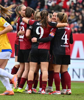 21 02 2026 Soccer season 2025 2026 1 Google Pixel Women Bundesliga 19 Matchday 1 FC Nuremberg FCN Club Clubfrauen FC Carl Zeiss Jena Sportfoto Zink xwoxzix Goal celebration Joy after goal Goal shot to 1 0 by Clara Fröhlich Froehlich 5, 1 FC Nuremberg FCN