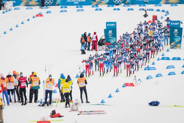 OLYMPICS - Winter Olympic Games, Olympische Spiele, Olympia, OS Milano Cortina 2026 TESERO,ITALY,21.FEB.26 - OLYMPICS, NORDIC SKIING, NORDIC COMBINED, CROSS COUNTRY - Winter Olympic Games Milano Cortina 2026, 50km, mass start, classic, men. Image shows the start.  GEPAxpictures xMatthiasxTrinkl