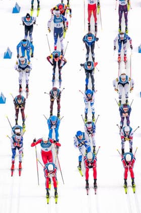 OLYMPICS - Winter Olympic Games, Olympische Spiele, Olympia, OS Milano Cortina 2026 TESERO,ITALY,21.FEB.26 - OLYMPICS, NORDIC SKIING, NORDIC COMBINED, CROSS COUNTRY - Winter Olympic Games Milano Cortina 2026, 50km, mass start, classic, men. Image shows Emil Iversen, Martin Loewstroem Nyenget, Harald Oestberg Amundsen, Johannes Hoesflot Klaebo (NOR), Hugo Lapalus (FRA), Iivo Niskanen (FIN), Mathis Desloges (FRA), Gus Schumacher (USA), Savelii Korostelev (AIN), Elia Barp (ITA), Andrew Musgrave (GBR), Friedrich Moch (GER), Florian Notz (GER), Arsi Ruuskanen (FIN), Gustaf Berglund (SWE), Calle Halfvarsson (SWE), Antoine Cyr (CAN), Michal Novak (CZE), Victor Lovera (FRA), Simone Dapra (ITA), Thomas Maloney Westgaard (IRL), Beda Klee (SUI) and the rest of the grid.  GEPAxpictures xMatthiasxTrinkl