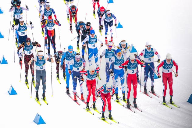 OLYMPICS - Winter Olympic Games, Olympische Spiele, Olympia, OS Milano Cortina 2026 TESERO,ITALY,21.FEB.26 - OLYMPICS, NORDIC SKIING, NORDIC COMBINED, CROSS COUNTRY - Winter Olympic Games Milano Cortina 2026, 50km, mass start, classic, men. Image shows Emil Iversen, Martin Loewstroem Nyenget, Harald Oestberg Amundsen, Johannes Hoesflot Klaebo (NOR), Hugo Lapalus (FRA), Iivo Niskanen (FIN), Mathis Desloges (FRA), Gus Schumacher (USA), Savelii Korostelev (AIN), Elia Barp (ITA), Andrew Musgrave (GBR), Friedrich Moch (GER), Florian Notz (GER), Arsi Ruuskanen (FIN), Gustaf Berglund (SWE), Calle Halfvarsson (SWE), Antoine Cyr (CAN), Michal Novak (CZE), Victor Lovera (FRA), Simone Dapra (ITA), Thomas Maloney Westgaard (IRL), Beda Klee (SUI) and the rest of the grid.  GEPAxpictures xMatthiasxTrinkl
