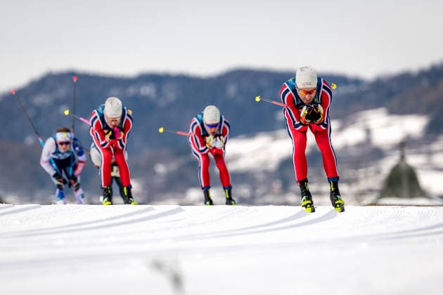 OLYMPICS - Winter Olympic Games, Olympische Spiele, Olympia, OS Milano Cortina 2026 TESERO,ITALY,21.FEB.26 - OLYMPICS, NORDIC SKIING, NORDIC COMBINED, CROSS COUNTRY - Winter Olympic Games Milano Cortina 2026, 50km, mass start, classic, men. Image shows Martin Loewstroem Nyenget, Johannes Hoesflot Klaebo and Harald Oestberg Amundsen (NOR).  GEPAxpictures xMatthiasxTrinkl