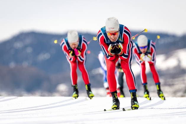 OLYMPICS - Winter Olympic Games, Olympische Spiele, Olympia, OS Milano Cortina 2026 TESERO,ITALY,21.FEB.26 - OLYMPICS, NORDIC SKIING, NORDIC COMBINED, CROSS COUNTRY - Winter Olympic Games Milano Cortina 2026, 50km, mass start, classic, men. Image shows Martin Loewstroem Nyenget, Johannes Hoesflot Klaebo and Harald Oestberg Amundsen (NOR).  GEPAxpictures xMatthiasxTrinkl