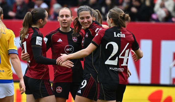21 02 2026 Soccer season 2025 2026 1 Google Pixel Women Bundesliga 19 Matchday 1 FC Nuremberg FCN Club Clubfrauen FC Carl Zeiss Jena Sportfoto Zink xwoxzix Goal celebration Joy after goal Goal shot to 3 0 by Emöke Emoeke Papai 15, 1 FC Nuremberg FCN