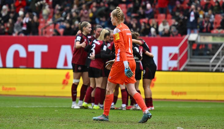 21 02 2026 Soccer season 2025 2026 1 Google Pixel Women Bundesliga 19 Matchday 1 FC Nuremberg FCN Club Clubfrauen FC Carl Zeiss Jena Sportfoto Zink xwoxzix Jasmin Janning 1, FC Carl Zeiss Jena disappointed disappointment behind goal jubilation joy after goal goal shot to 3 0 by Emöke Emoeke Papai 15, 1 FC Nuremberg FCN
