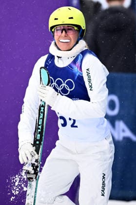 2026 WINTER Olympic Games, Olympische Spiele, Olympia, OS Danielle Scott of Australia reacts after landing her first jump during the Mixed Team Aerials finals at the Livigno Aerials and Moguls Park on day 15 of the 2026 Milano Cortina Winter Olympic Games in Livigno, Italy, Saturday, February 21, 2026. ( NO ARCHIVING, EDITORIAL USE ONLY LIVIGNO SONDRIO ITALY  Copyright: xDANxHIMBRECHTSx 20260221132897056050