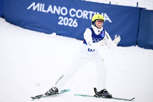 2026 WINTER Olympic Games, Olympische Spiele, Olympia, OS Danielle Scott of Australia reacts after landing her first jump during the Mixed Team Aerials finals at the Livigno Aerials and Moguls Park on day 15 of the 2026 Milano Cortina Winter Olympic Games in Livigno, Italy, Saturday, February 21, 2026. ( NO ARCHIVING, EDITORIAL USE ONLY LIVIGNO SONDRIO ITALY  Copyright: xDANxHIMBRECHTSx 20260221115566531092